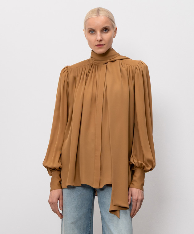 Khaite Коричнева блуза Vali із шовку з драпіруванням 2460338 зображення 3