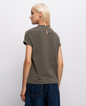 Brunello Cucinelli Футболка кольору хакі з ланцюжком моніль M0T18BD200