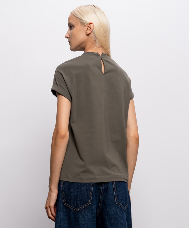Brunello Cucinelli Футболка цвета хаки с цепочкой мониль M0T18BD200 изображение 3