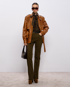 Saint Laurent Вельветові штани Clyde кольору хакі з патчем логотипа 705103Y29IA