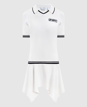 Off-White Белое платье-поло мини в рубчик с логотипом 2HI12WS26KNI001