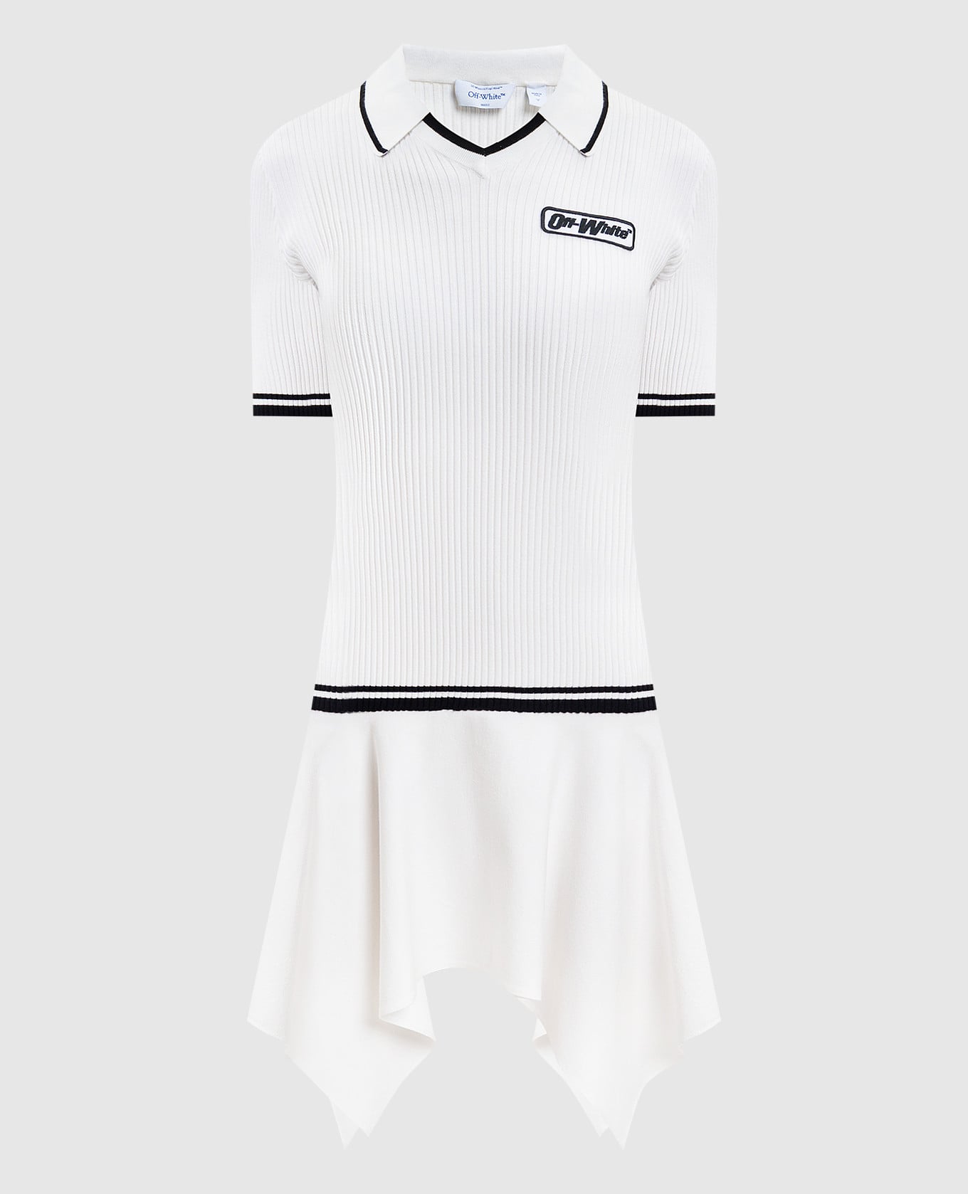 Белое платье-поло мини в рубчик с логотипом