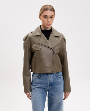 Yves Salomon Шкіряна косуха кольору хакі 26WYV21050AGAN