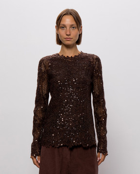 Brunello Cucinelli Коричневый ажурный джемпер M0PIZVJ110