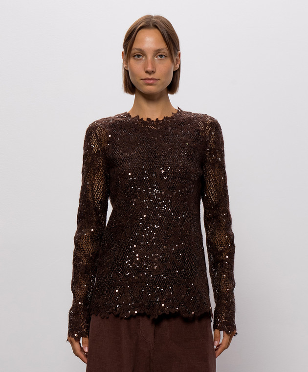 Brunello Cucinelli Коричневий ажурний джемпер M0PIZVJ110 зображення 3