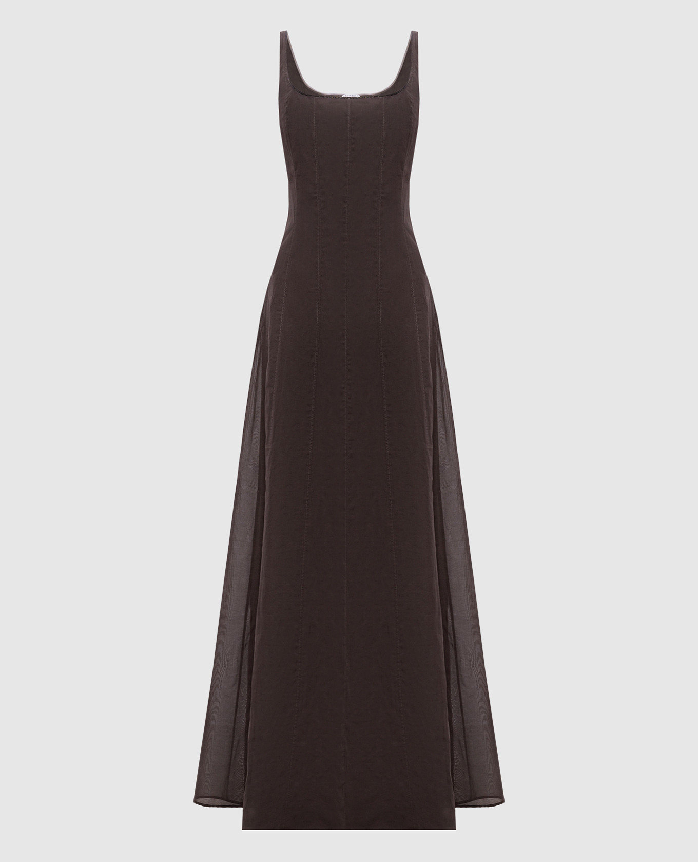 Коричневое платье макси с цепочкой мониль
