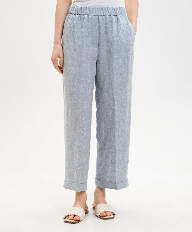 Peserico Голубые брюки из льна с отворотами P0430102629 изображение 3