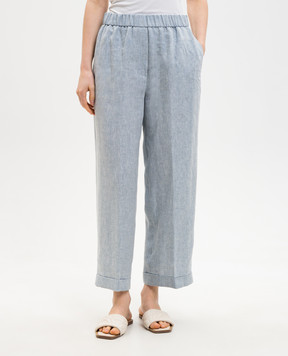 Peserico Голубые брюки из льна с отворотами P0430102629