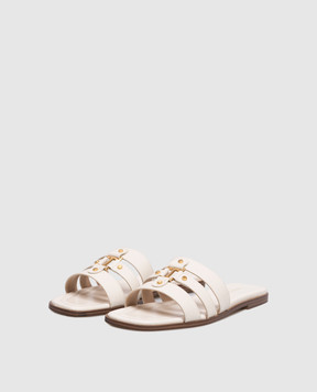 Twinset Білі шкіряні шльопанці з гравіюванням логотипа 261TCP038