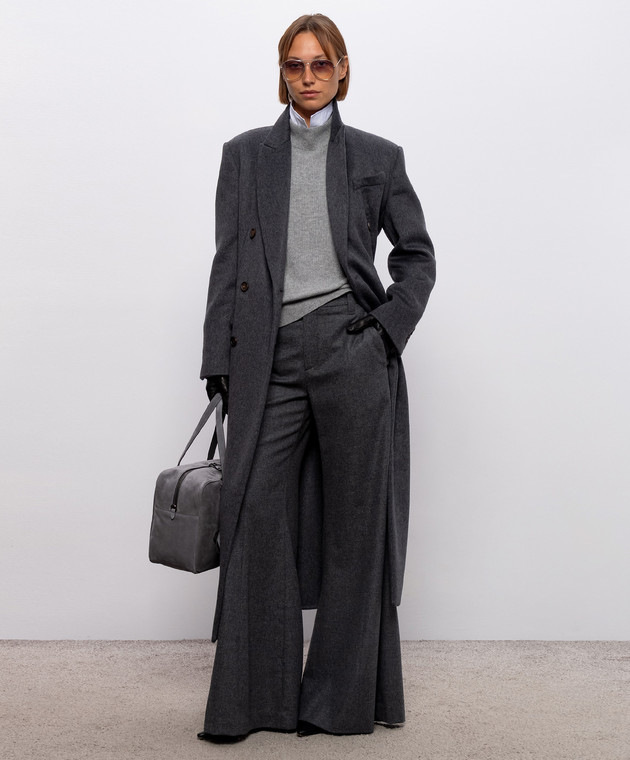 Brunello Cucinelli Серое двубортное пальто из кашемира с цепочкой мониль MD5039673 изображение 2