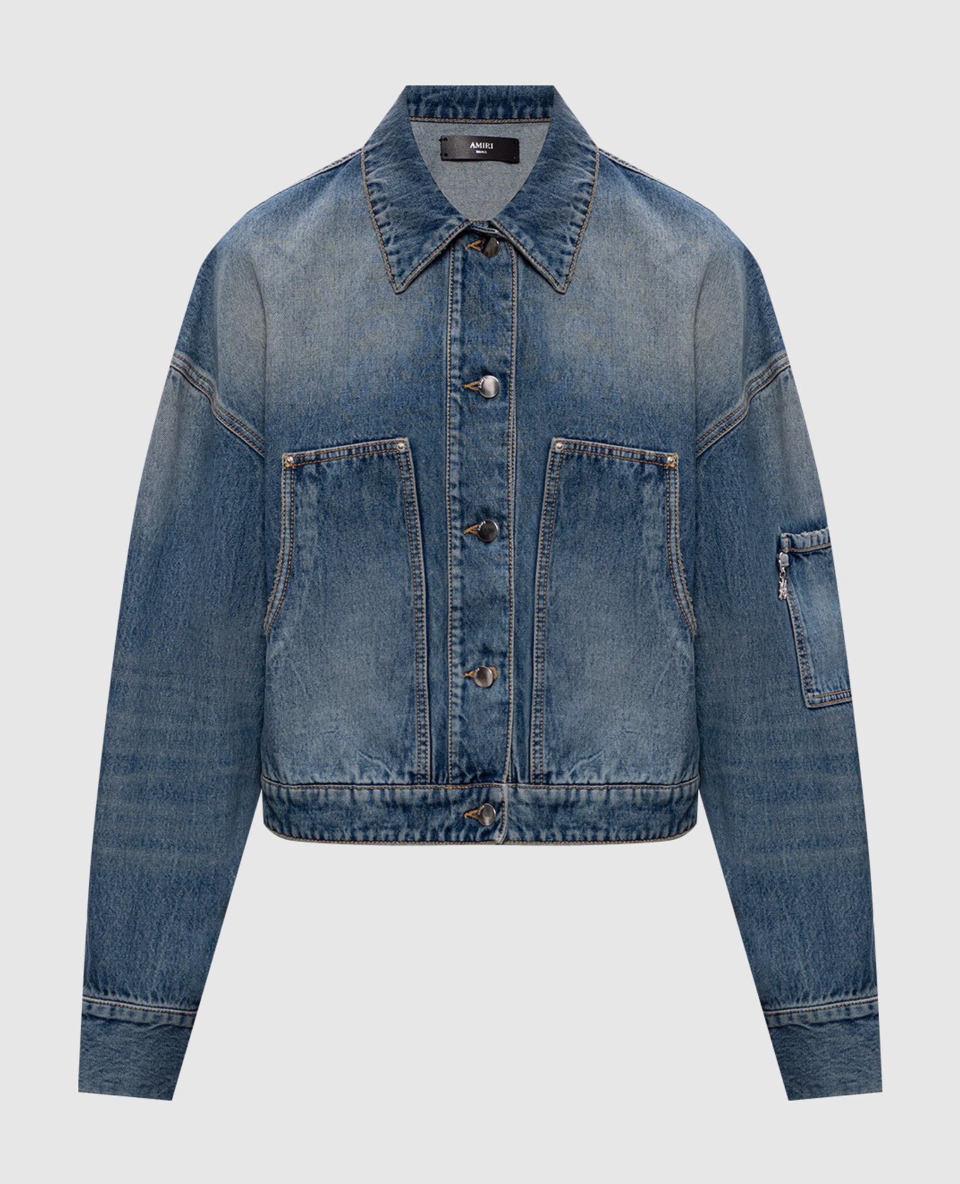 

Синяя джинсовая куртка с эффектом потертости, Синий, Джинсовые куртки