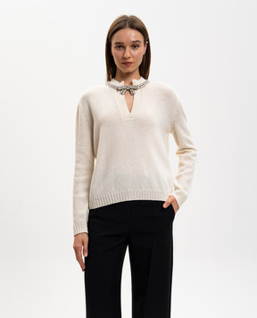 Valentino Белый свитер из шерсти с кристаллами 8B3KC71FA1E