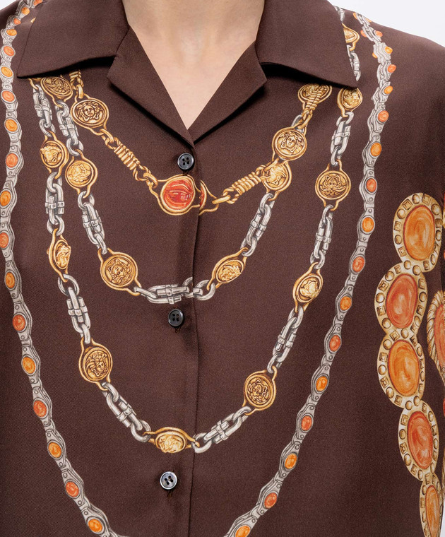 Versace Коричневые блузки из шелка в принт 10242311A17952 изображение 5