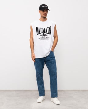 Balmain Белый топ с фактурным принтом логотипа GH1ED006GF46