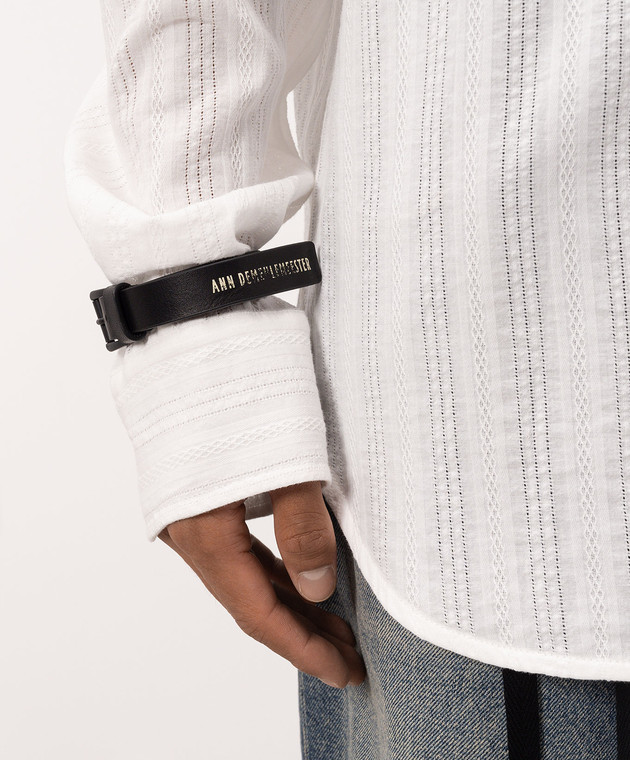 Ann Demeulemeester Черный кожаный браслет Vanir с принтом логотипа B0014189LT121 изображение 2