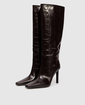 Babe Pay Pls Коричневі шкіряні глянцеві чоботи з тисненням під шкіру крокодила 523914KO