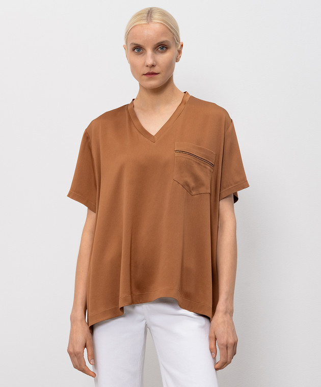 Fabiana Filippi Коричневая блуза с цепочкой мониль TPD266F283L780 изображение 3
