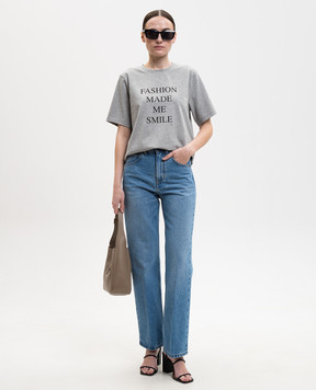 Victoria Beckham Сіра меланжева футболка з принтом 1226JTS007458A