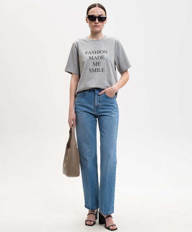 Victoria Beckham Сіра меланжева футболка з принтом 1226JTS007458A зображення 2