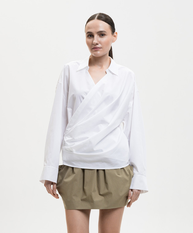 Balmain Белая блуза с драпировкой GF0HU491CG72 изображение 3