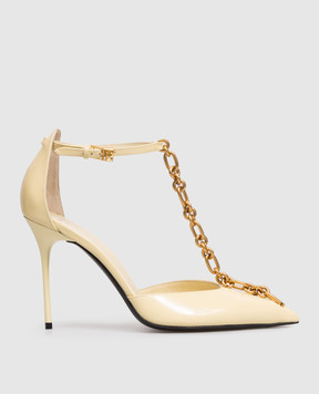 Balmain Желтые кожаные глянцевые туфли Sync с цепью GN1UA152LNPX