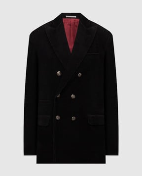 Brunello Cucinelli Черный двубортный вельветовый пиджак MY4997BPD2