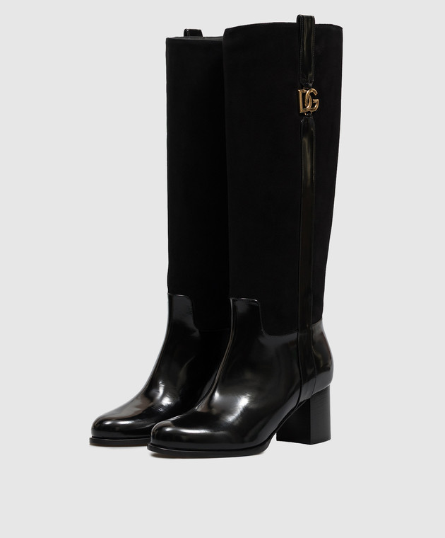 Dolce&Gabbana Черные кожаные сапоги с монограммой логотипа CU1316A3S68 изображение 2