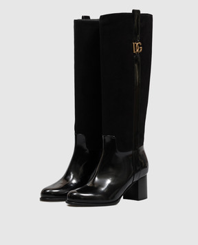 Dolce&Gabbana Черные кожаные сапоги с монограммой логотипа CU1316A3S68