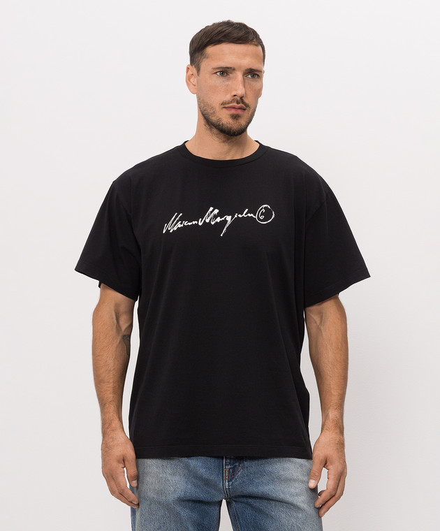 Maison Margiela MM6 Черная футболка с контрастным логотипом SH0GC0077M20258 изображение 3