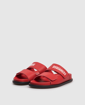 DSQUARED2 Дитячі червоні шкіряні шльопанці з логотипом 827323035