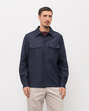 Agnona Синяя куртка в стиле рубашки из льна TS09U1YU3047