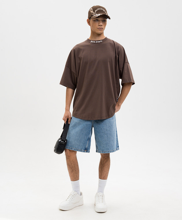 Palm Angels Коричневая футболка с контрастным логотипом PMAA10BS26JER001 изображение 2