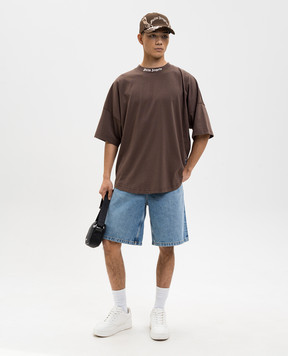 Palm Angels Коричневая футболка с контрастным логотипом PMAA10BS26JER001