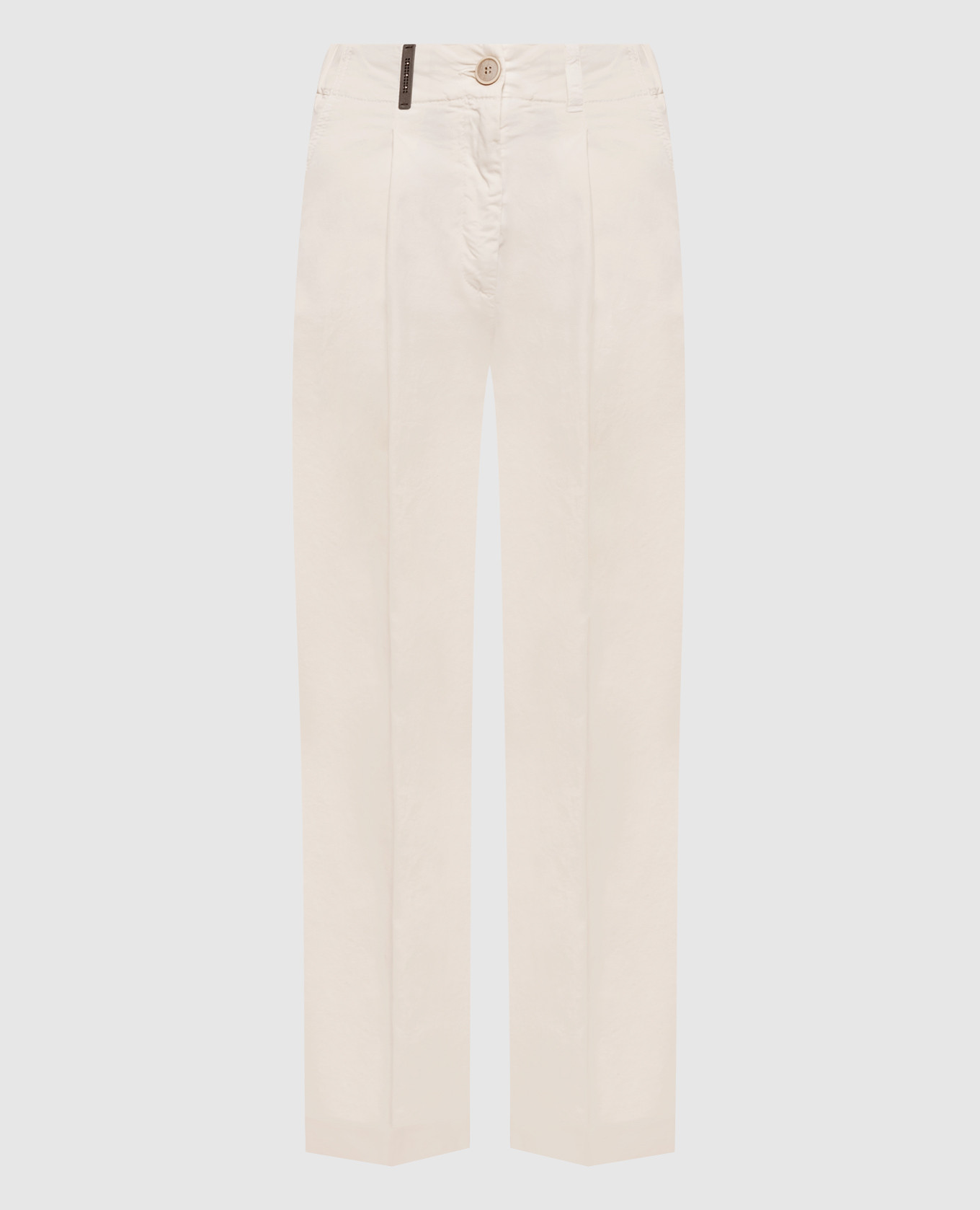 

Брюки цвета айвори с брендовым патчем, Бежевый, Зауженные брюки