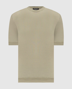 Stefano Ricci Футболка кольору хакі із шовку з вишивкою логотипа K616215G10F26101