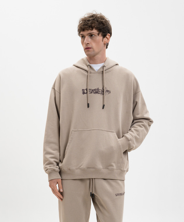 Off-White Бежеве худі з емблемою Heraldic Arrow 44MBB085S26F00I зображення 3