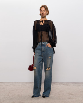 Dolce&Gabbana Чорна блуза із шовку F7BR1TFU1AT