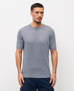 Brunello Cucinelli Синяя футболка с леном M2L00340