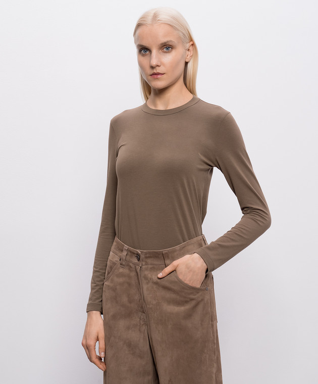 Brunello Cucinelli Коричневый лонгслив с цепочкой мониль MPT18B0107 изображение 3