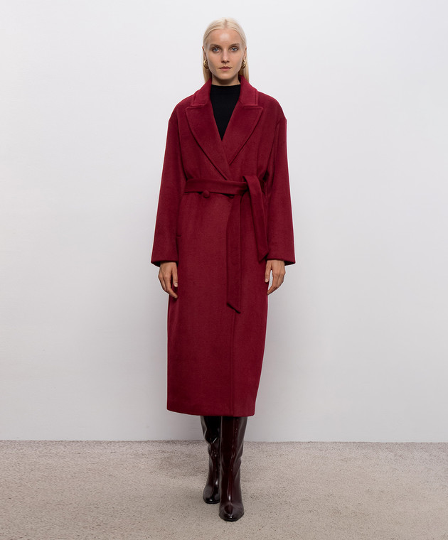 Twinset Бордовое двубортное пальто с шерстью 262AP2140 изображение 3