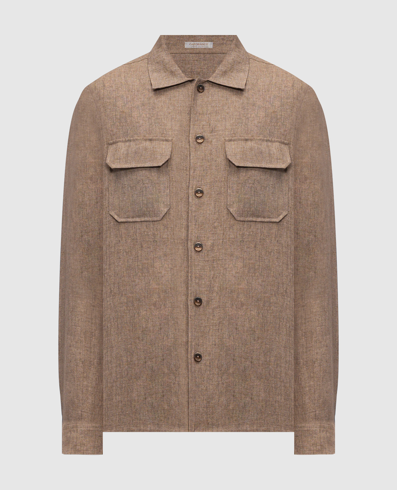 Коричневая рубашка из льна прямого кроя