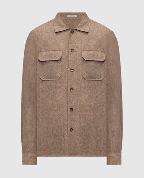 CAPOBIANCO Коричнева сорочка з льону прямого крою 20M515LL00