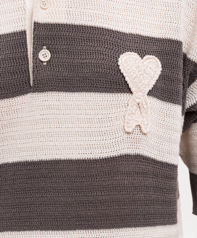 Ami Paris Серое поло в полоску с нашивкой FPL430KN0153 изображение 5