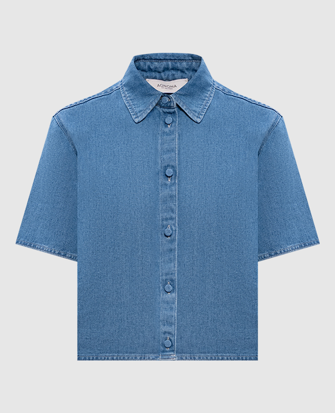 Голубая джинсовая рубашка с льном