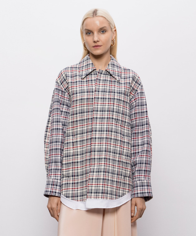 Victoria Beckham Бежевая куртка в клетку в стиле рубашки 1226WCT007204A изображение 3