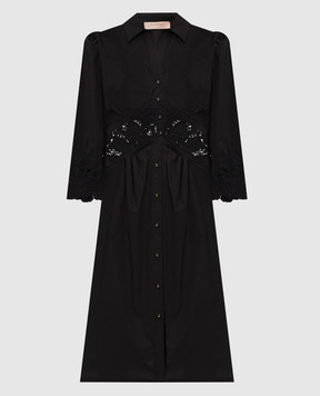 Twinset Чорна сукня-сорочка з вишивкою бродері 261TT2034