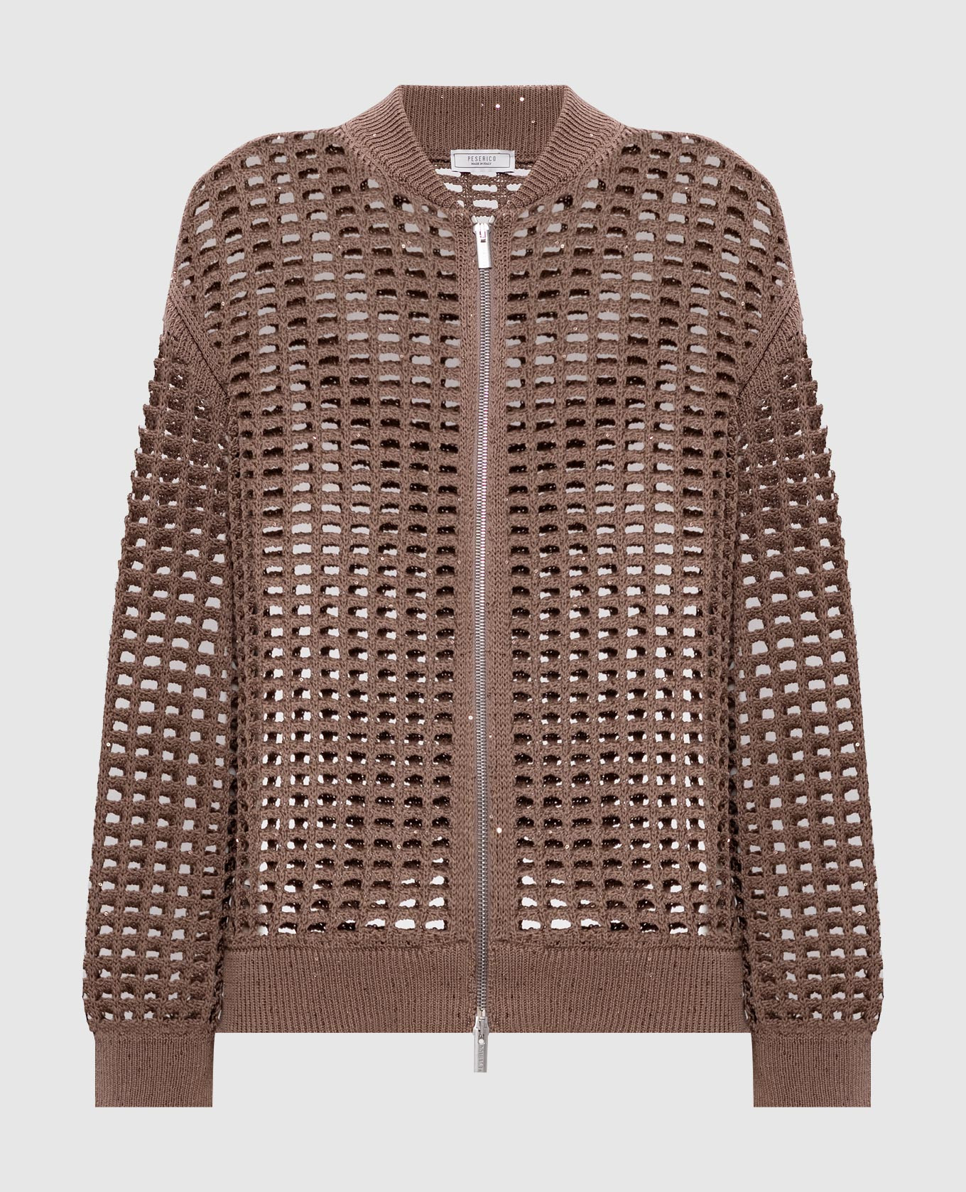 Коричневый ажурный кардиган с пайетками