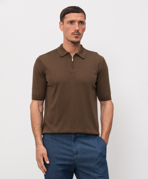 Castangia dal 1850 Коричневе поло з шовком DBPZ1S26 зображення 3