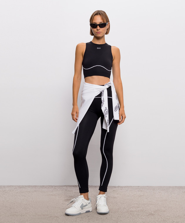 Off-White Черный топ с узором логотипа 2FA00661T изображение 2