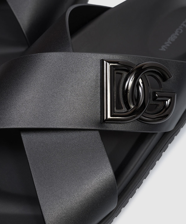 Dolce&Gabbana Черные кожаные шлепки с фактурной монограммой логотипа A80525A9Q67 изображение 5